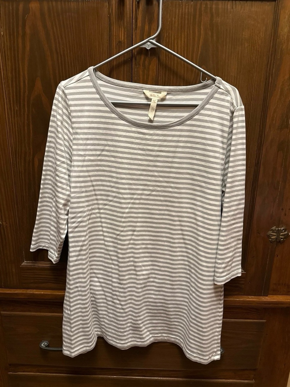 Matilda Jane Gray and White Striped 3/4 Sleeve Top